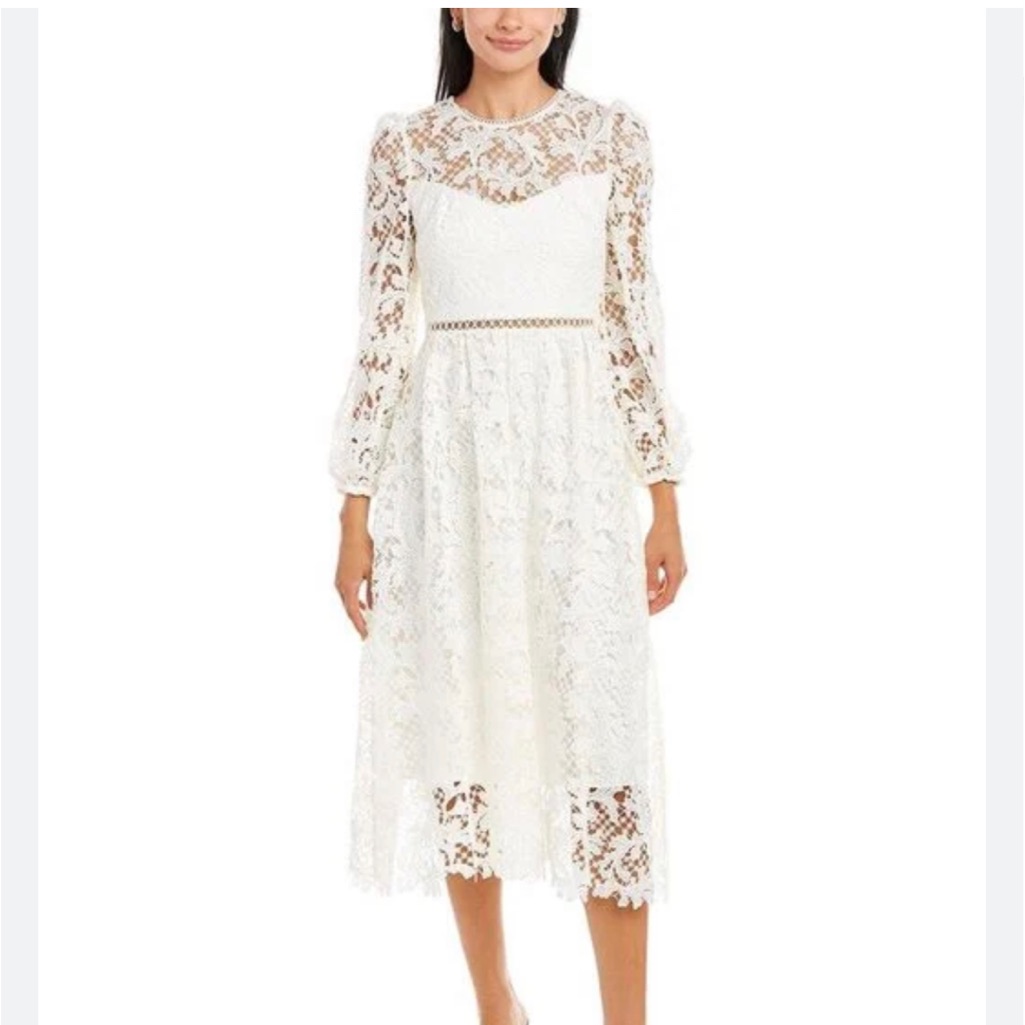 Ml Monique Lhuillier Lace Midi Dress, White Size 0